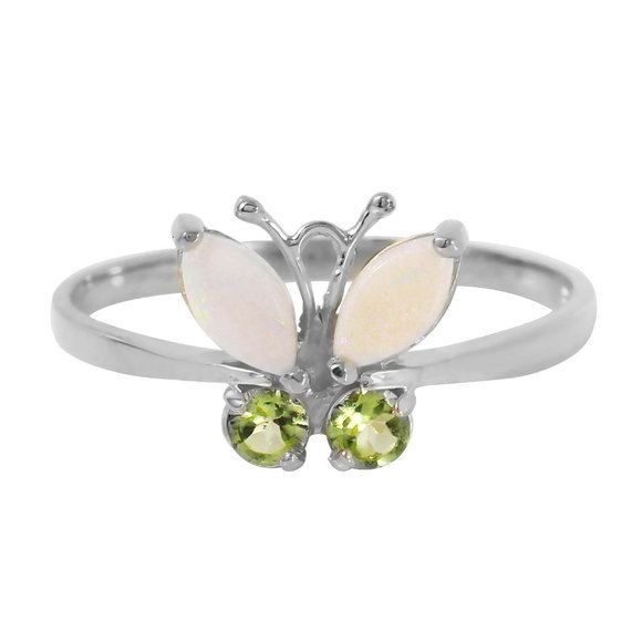 14K. SOLID GOLD BUTTERFLY RING W OPALS & PERIDOTS - Picture 2 of 7